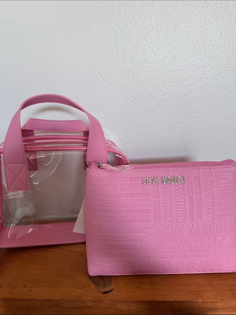 Steve Madden Pink Logo-Embossed Top-Handle Cosmetic Case 2 pk.